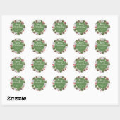 Groene Rode Bloemen Vrolijk Kerstfeest Ronde Sticker (Vel)