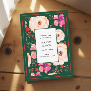 Groene Rode Bloemen Waterverf Vakantie Kaart