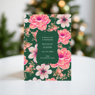 Groene Rode Bloemen Waterverf Vakantie Kaart