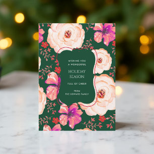 Groene Rode Bloemen Waterverf Vakantie Kaart