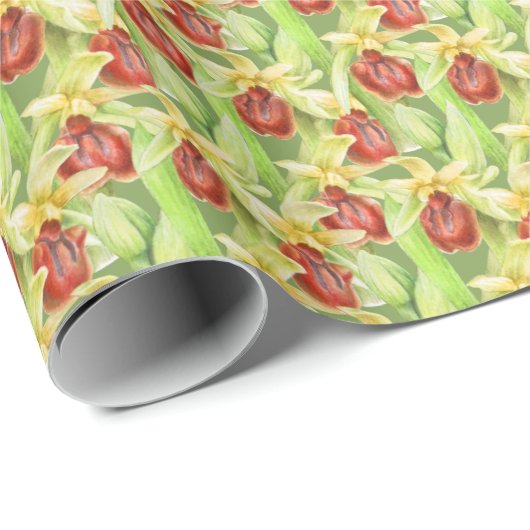 Groene rode botanica orchidee waterverf cadeaupapier (Rol Hoek)