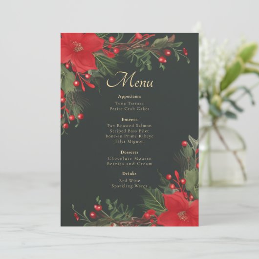 Groene Rode Botanische Vakantie Kerstfeest Menu (Staand voorkant)