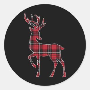 Groene Rode Buffel Plaid Herten Rendier Hoofd Kers Ronde Sticker