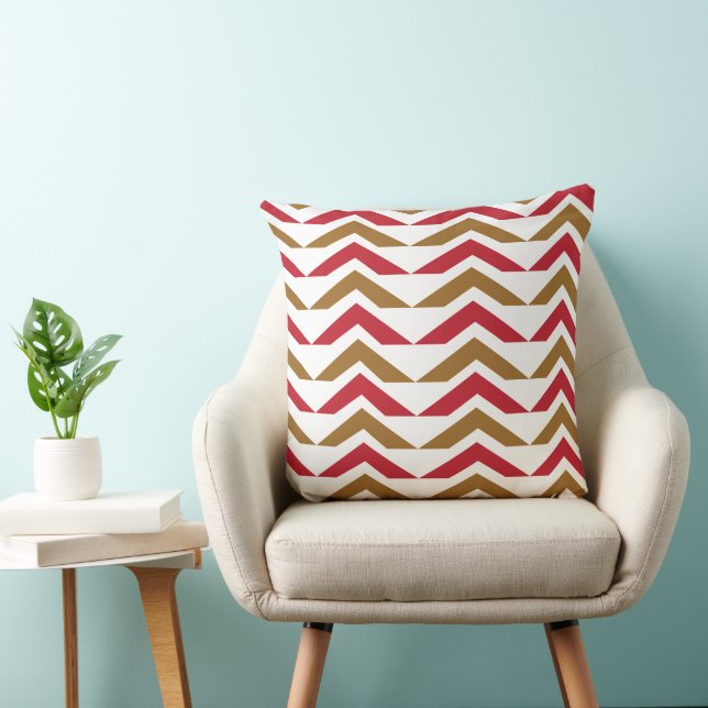 Groene rode Chevron Stripe Pattern Kussen (Stoel)