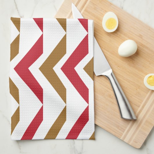 Groene rode Chevron Stripe Pattern Theedoek (Quarter Fold)