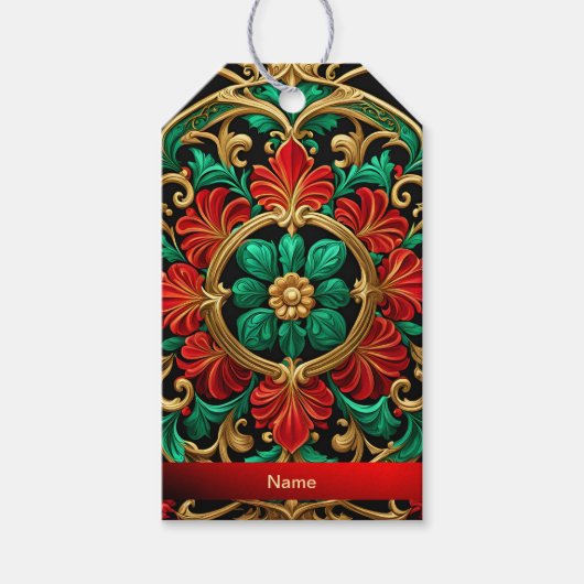 Groene Rode Decoratieve Vakantie Gift Label Cadeaulabel (Voorkant)