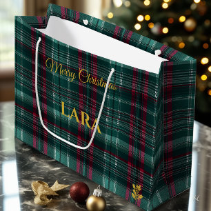 Groene, rode en witte geruite kerst aangepast groot cadeauzakje