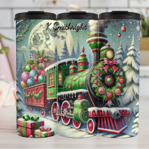 Groene Rode Festieve Trein Maannacht Geschenken Thermosbeker
