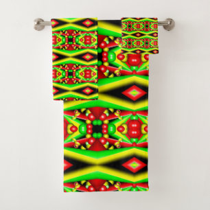 Groene Rode Gele Bellen En Strepen Abstracte Kunst Bad Handdoek