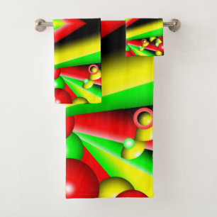 Groene Rode Gele Bellen En Strepen Abstracte Kunst Bad Handdoek