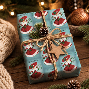 Groene Rode Glitter Kerstbellen Meisje Vintage Cadeaupapier