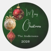 Groene rode gouden kerstballen klassieke kerst ronde sticker (Voorkant)