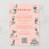 Groene Rode Hand getrokken Funky Groovy bruiloft d Informatiekaartje (Voorkant)