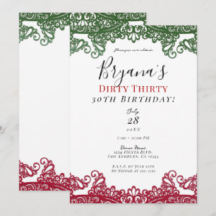 Groene & Rode Kant Elegant Fiesta 30e Verjaardag Kaart