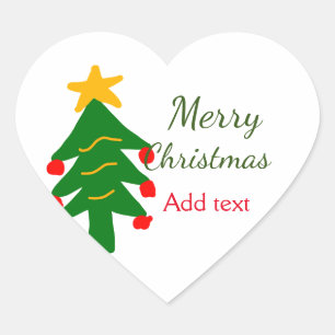 Groene rode kerstboom vrolijke kerst voeg naam toe hart sticker