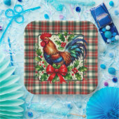 Groene rode kersthaan papieren bordje (Feest)