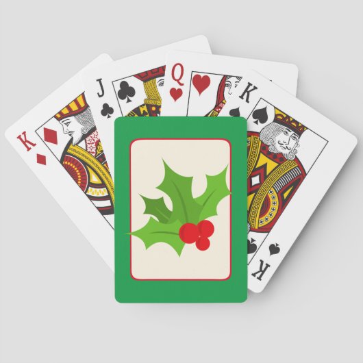 Groene rode kerstkerst Holly Pokerkaarten (Achterkant)