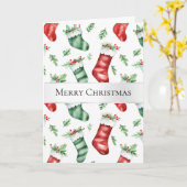 Groene rode kerstkousen kaart (Gele Bloem)