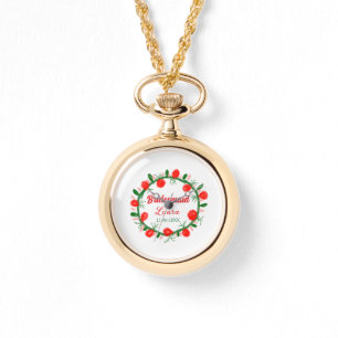 Groene rode krans CIR Naam toevoegen Bruidsmeisje  Horloge