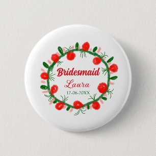 Groene rode krans CIR Naam toevoegen Bruidsmeisje Ronde Button 5,7 Cm