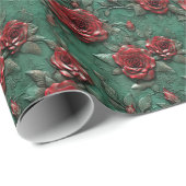 Groene Rode Rozen Bloemen Cadeaupapier (Rol Hoek)