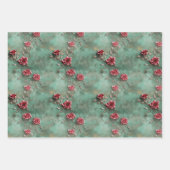 Groene Rode Rozen Bloemen Inpakpapier Vel (Voorkant 2)