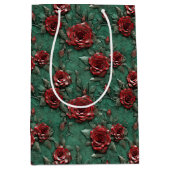 Groene Rode Rozen Bloemen Medium Cadeauzakje (Voorkant)