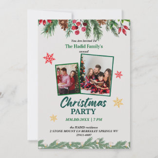 Groene & Rode Vintage Foto Familie Kerstfeest Kaart