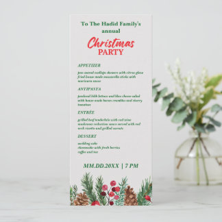 Groene & Rode Vintage Foto Familie Kerstfeest Menu