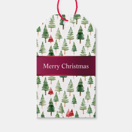 Groene rode vrolijke kerstbomen cadeaulabel (Voorkant)
