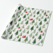 Groene rode vrolijke kerstbomen cadeaupapier (Uitgerold)