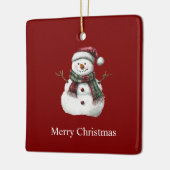 Groene Rode Vrolijke Kerstbomen Sneeuwman Keramisch Ornament (Links)