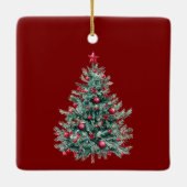 Groene Rode Vrolijke Kerstbomen Sneeuwman Keramisch Ornament (Achterkant)