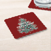 Groene rode vrolijke kerstboom kartonnen onderzetters (Gebogen)