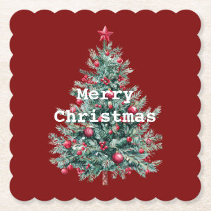 Groene rode vrolijke kerstboom kartonnen onderzetters