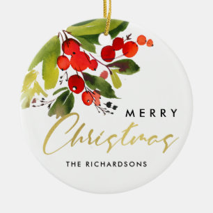 GROENE RODE VROLIJKE KERSTMIS VAN DE WATERVERF VAN KERAMISCH ORNAMENT