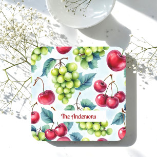 Groene rode vruchten Druiven Cherry Waterverf Bier Onderzetter