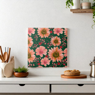 Groene Rode Waterverf Bloemen Tegeltje