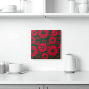 Groene Rode Waterverf Bloemen Tegeltje