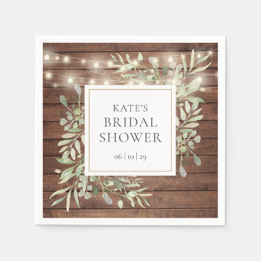 Groene Roestieke Houten Slingerlichtjes Bruidsdouc Servet (Voorkant)