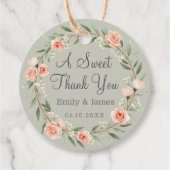 Groene, romantische roos krans bedankjes labels (Voorkant)