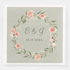 Groene, romantische roos krans servet