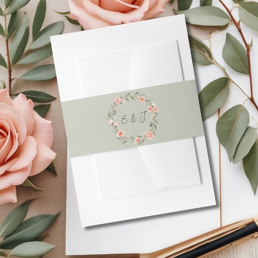 Groene, romantische roos krans uitnodigingen wikkel