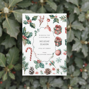 Groene Rood Bloemige Whimsical Waterverf Kerstkaar