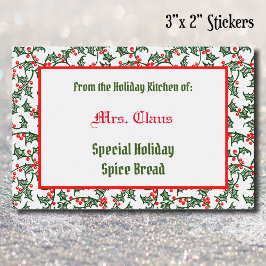 Groene Rood Holly uit de keuken van de feestdag va Voedselcontainer Etiket