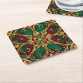 Groene Rood Kerstvakantie Papier Onderzetter (Schuin)