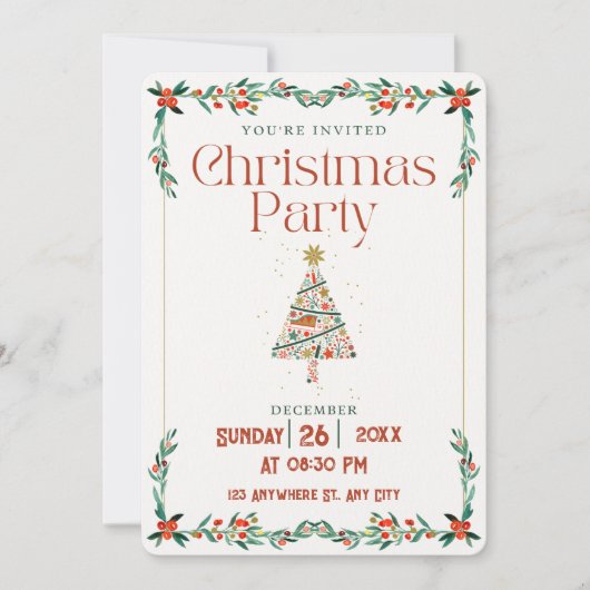 Groene Rood Moderne Kerstfeestje Kaart (Voorkant)