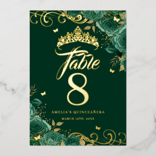 Groene Roos Wervel Quinceanera Gouden Tafelnummer