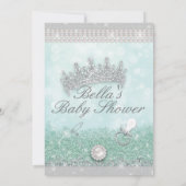 Groene Royal Bling Glitter Baby Douche Uitnodiging (Achterkant)