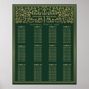 Groene Royal Medieval Sword Wedding Seding Chart Poster